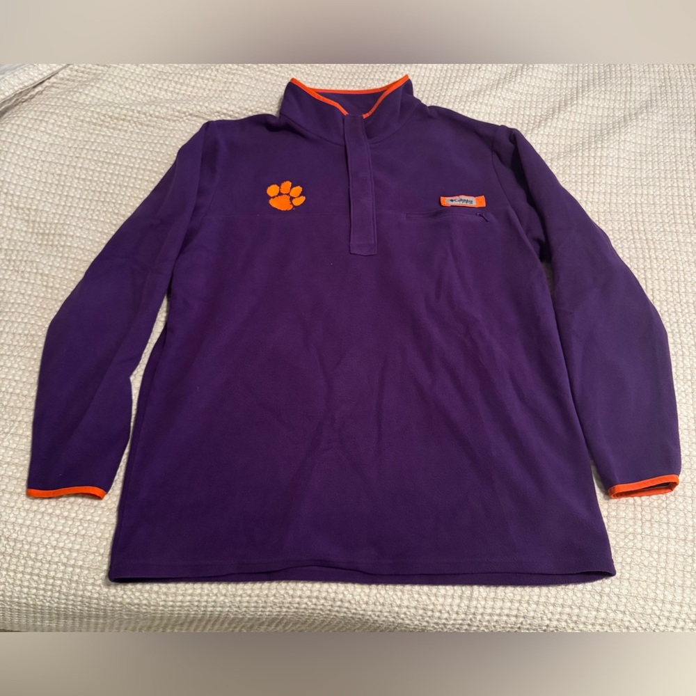 Purple Clemson Fleece Pullover with Orange Accents